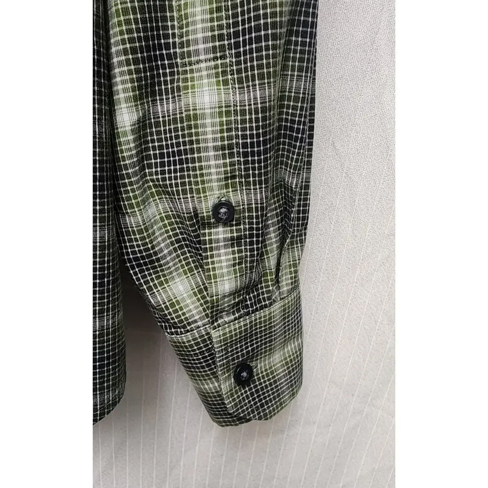 Banana Republic Button Down Slim Fit Mens Multi Green Plaid Shirt Sz M 15-15.5